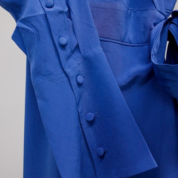 SOLD Equipment Blue Silk Wrap Dress - Picture 8 of 11